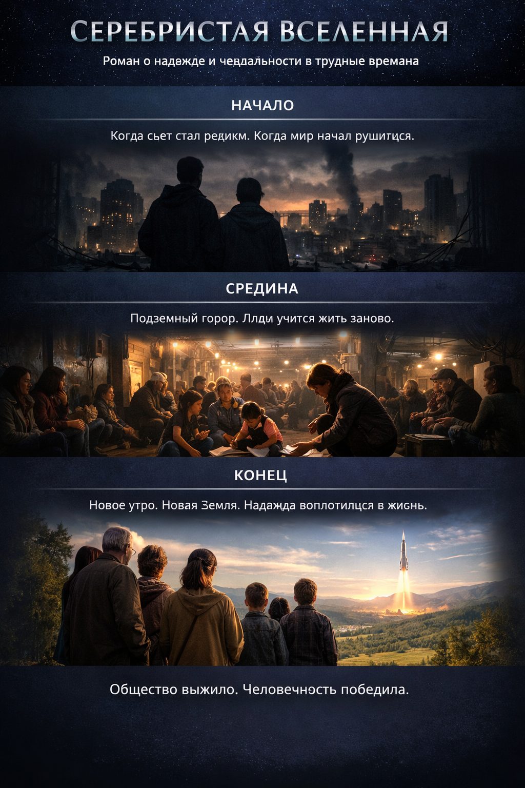 Новый мир и семья смотрит на ракету